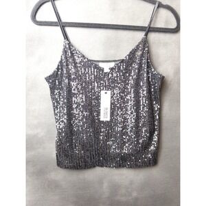BB Dakota Steve Madden Black Sequin Spaghetti Strap Top Women's S NWT Party Club